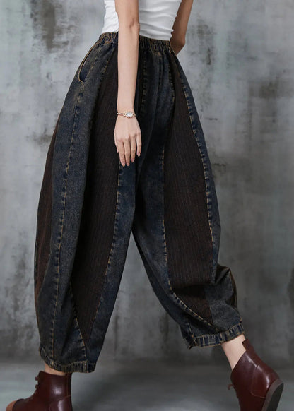 French Navy Oversized Patchwork Denim Pants Spring Ada Fashion