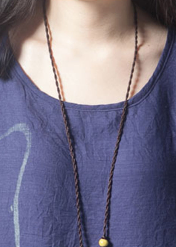 Navy Summer French Linen Oversized Layered Print Dress FashionChic