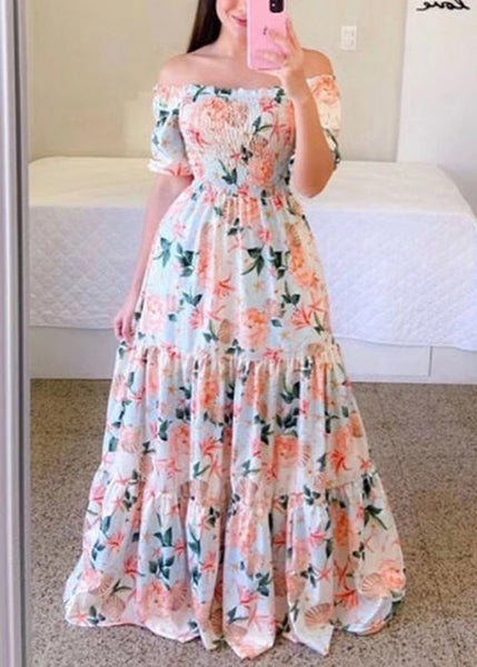 French Navy Slash Neck Print Cotton Dresses Summer WW1062 Ada Fashion