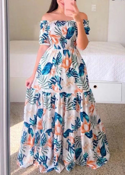 French Navy Slash Neck Print Cotton Dresses Summer WW1062 Ada Fashion