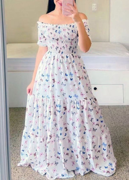 French Navy Slash Neck Print Cotton Dresses Summer WW1062 Ada Fashion