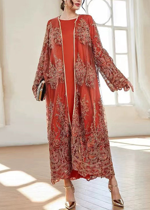 French Orange Embroidered Solid Tulle Two Piece Suit Spring AA1039 Ada Fashion
