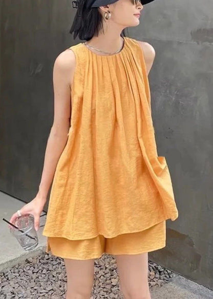 French Orange O-Neck Vest And Shorts Two Pieces Set Summer QB017 HS-TPIEC241025