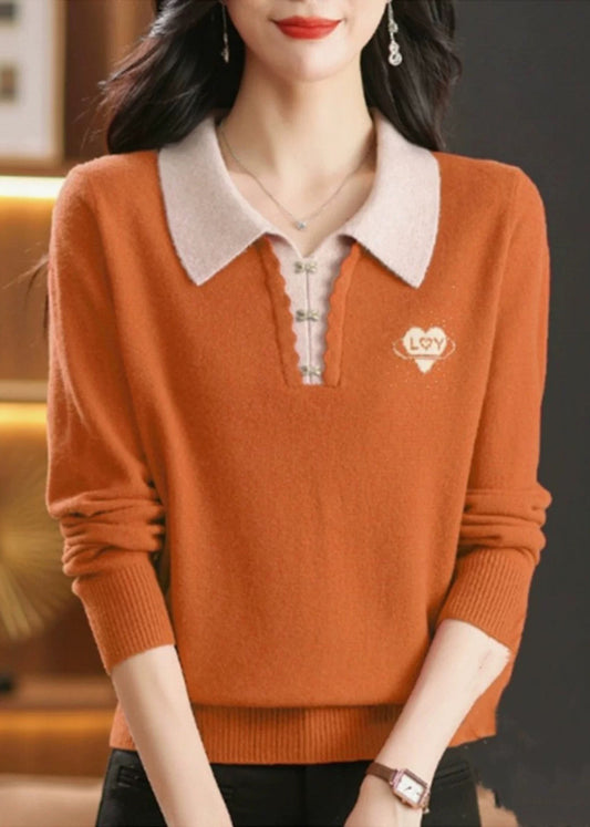 French Orange Peter Pan Collar Zircon Wool Knit Sweaters Winter ER013 ABC