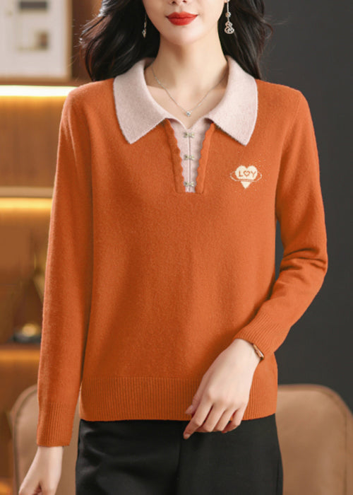 French Orange Peter Pan Collar Zircon Wool Knit Sweaters Winter ER013 ABC