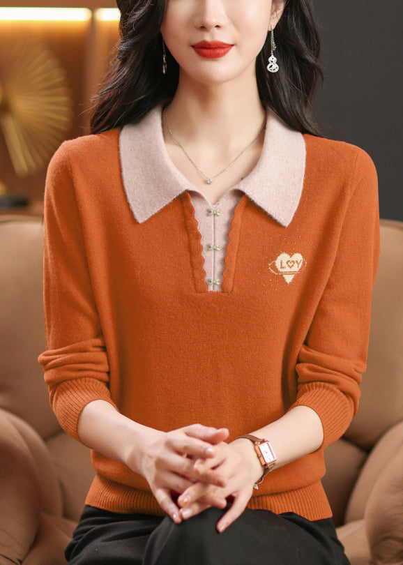 French Orange Peter Pan Collar Zircon Wool Knit Sweaters Winter ER013 ABC