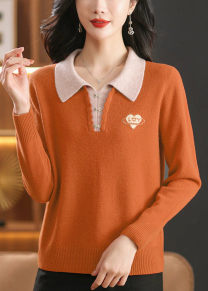 French Orange Peter Pan Collar Zircon Wool Knit Sweaters Winter ER013 ABC