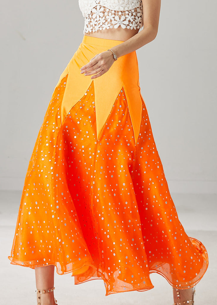 French Orange Silm Fit Patchwork Zircon Tulle Skirts Spring YU1034 Ada Fashion