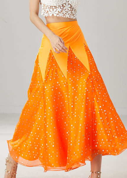 French Orange Silm Fit Patchwork Zircon Tulle Skirts Spring YU1034 Ada Fashion