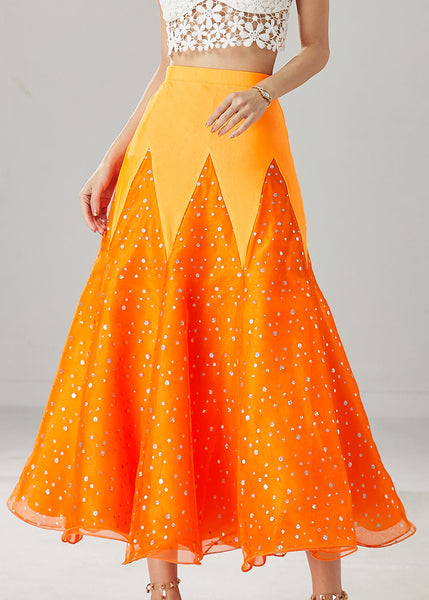 French Orange Silm Fit Patchwork Zircon Tulle Skirts Spring YU1034 Ada Fashion