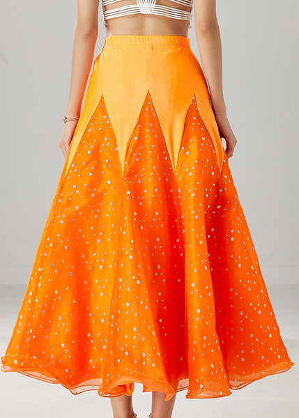 French Orange Silm Fit Patchwork Zircon Tulle Skirts Spring YU1034 Ada Fashion