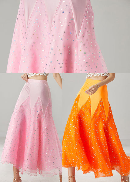 French Orange Silm Fit Patchwork Zircon Tulle Skirts Spring YU1034 Ada Fashion