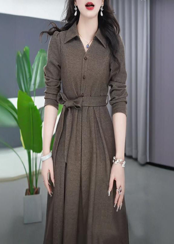 French Peter Pan Collar Tie Waist Flattering Button Maxi Dress Spring RF032 ABC