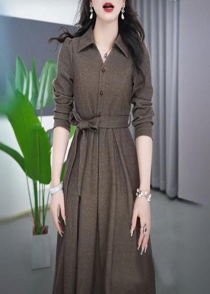 French Peter Pan Collar Tie Waist Flattering Button Maxi Dress Spring RF032 ABC