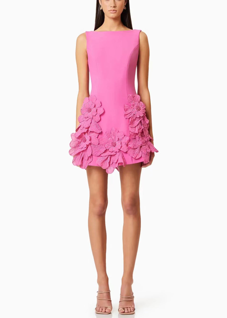 Solid Pink Cotton Dresses French Mini Summer Floral FashionChic