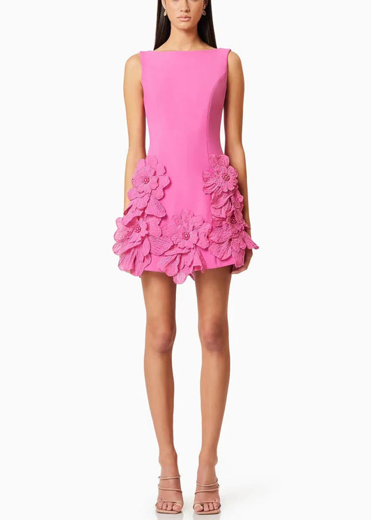 Solid Pink Cotton Dresses French Mini Summer Floral FashionChic