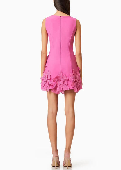 Solid Pink Cotton Dresses French Mini Summer Floral FashionChic