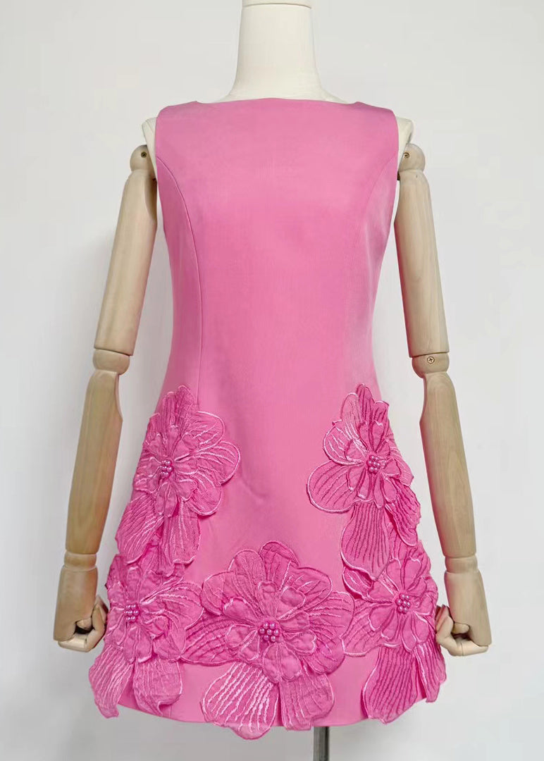 Solid Pink Cotton Dresses French Mini Summer Floral FashionChic