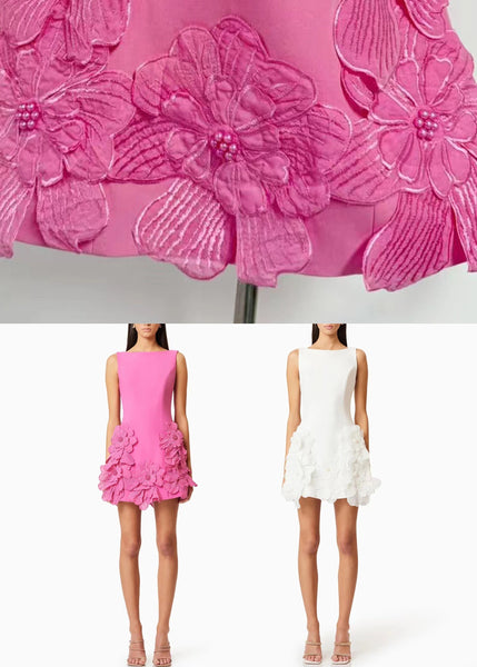 Solid Pink Cotton Dresses French Mini Summer Floral FashionChic