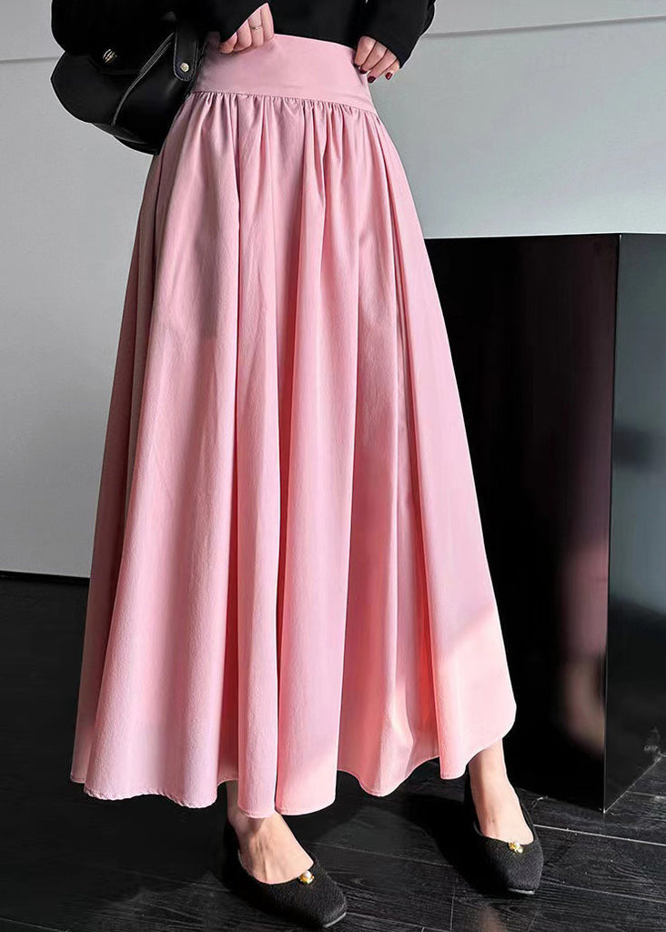 French Pink High Waist Cotton Pleated Skirt Spring QQ1038 Ada Fashion