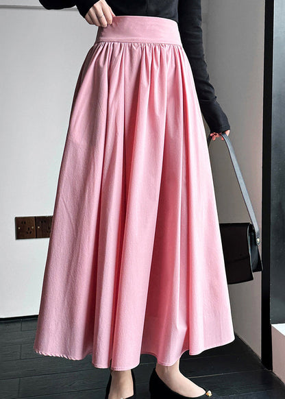 French Pink High Waist Cotton Pleated Skirt Spring QQ1038 Ada Fashion