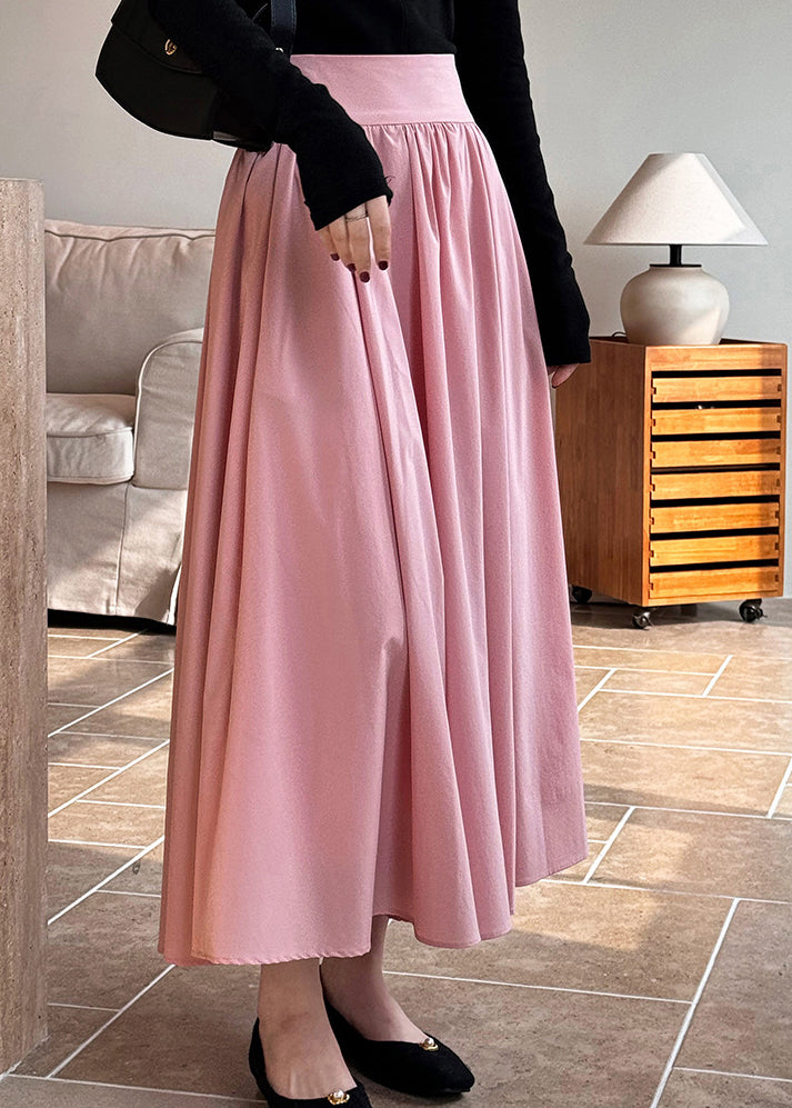 French Pink High Waist Cotton Pleated Skirt Spring QQ1038 Ada Fashion