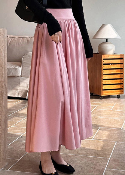 French Pink High Waist Cotton Pleated Skirt Spring QQ1038 Ada Fashion