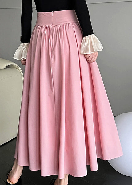 French Pink High Waist Cotton Pleated Skirt Spring QQ1038 Ada Fashion