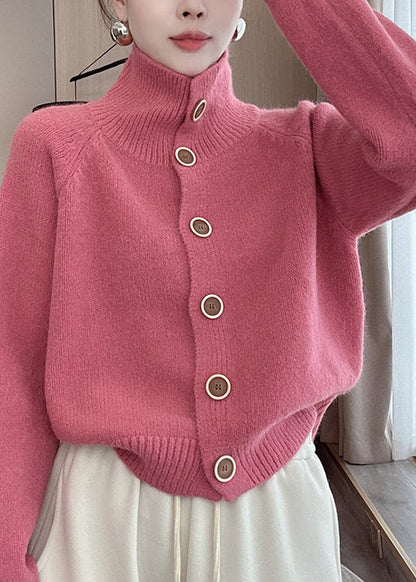 French Pink Hign Neck Button Knit Cardigan Spring YY033 ABC