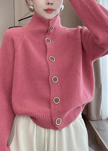 French Pink Hign Neck Button Knit Cardigan Spring YY033 ABC