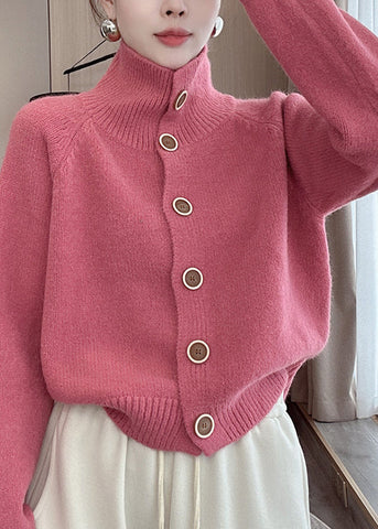 French Pink Hign Neck Button Knit Cardigan Spring YY033 ABC