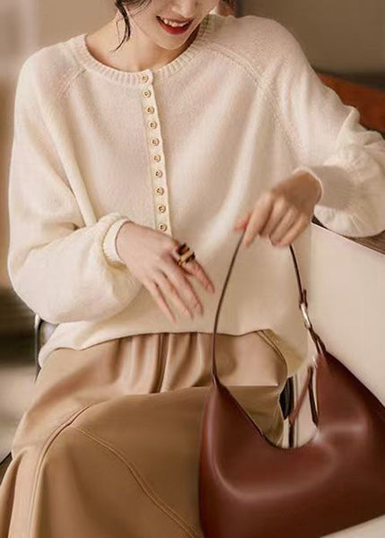 French Pink O Neck Button Cozy Knit Sweater Spring TF004