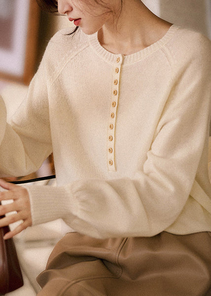 French Pink O Neck Button Cozy Knit Sweater Spring TF004