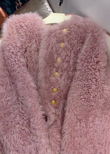 French Pink O-Neck Button Faux Fur Coats Spring TQ004 ABC