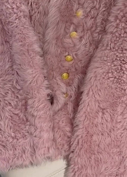 French Pink O-Neck Button Faux Fur Coats Spring TQ004 ABC