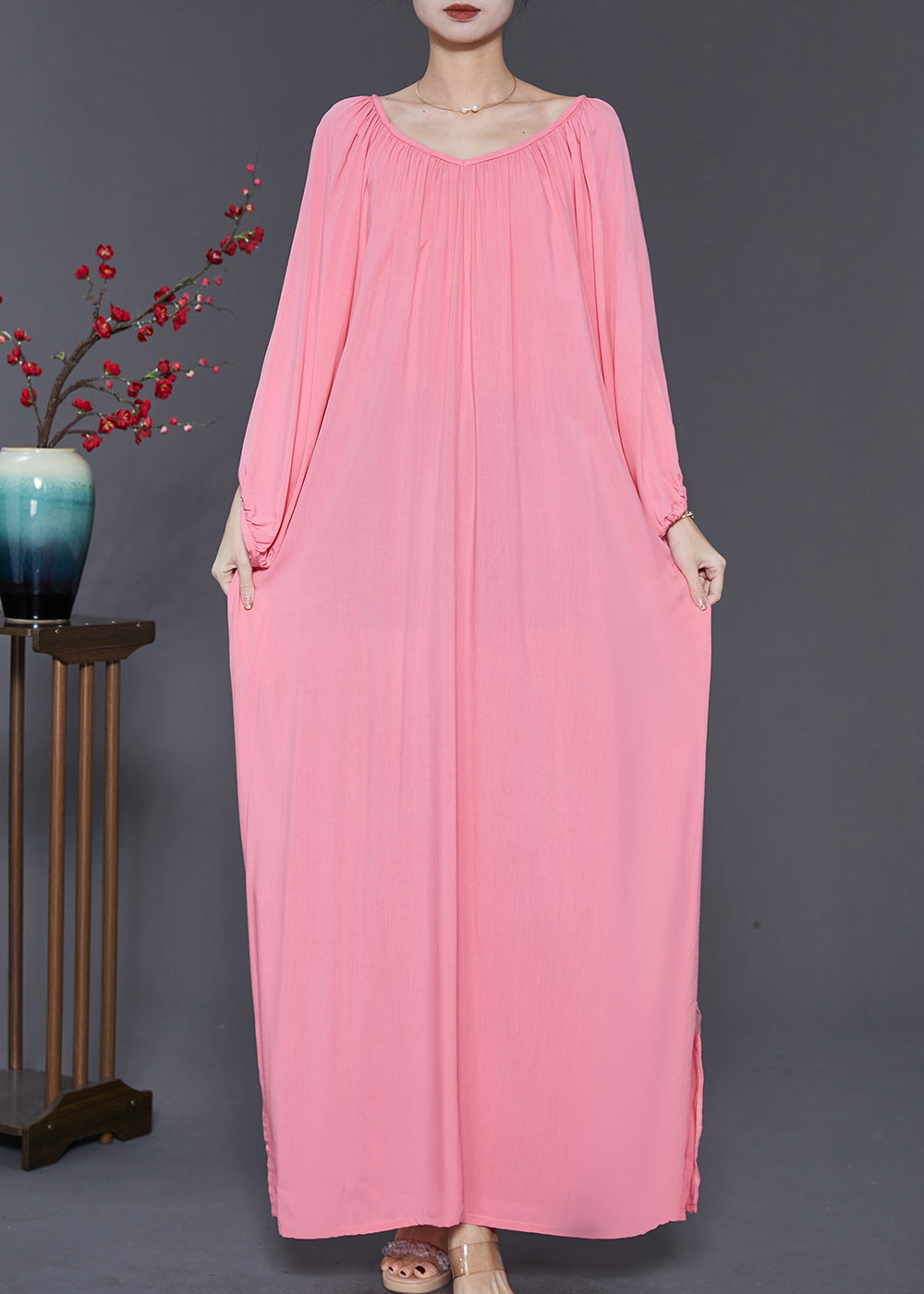 French Pink Oversized Cotton Maxi Dresses Spring SD1047 Ada Fashion