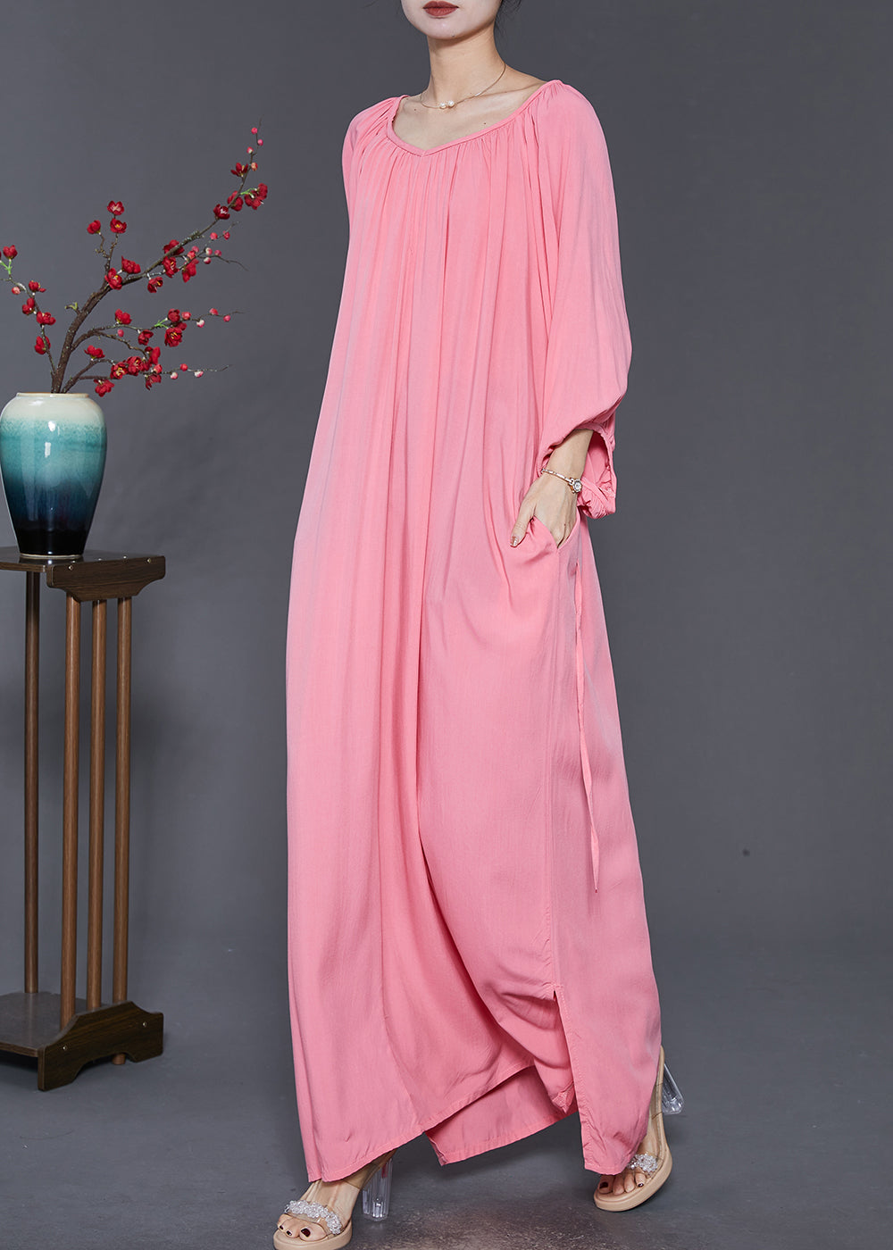 French Pink Oversized Cotton Maxi Dresses Spring SD1047 Ada Fashion