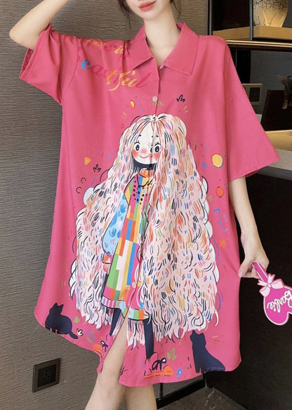 Silk Shirts French Pan Collar Dress Print Ice Pink Peter Summer FashionChic
