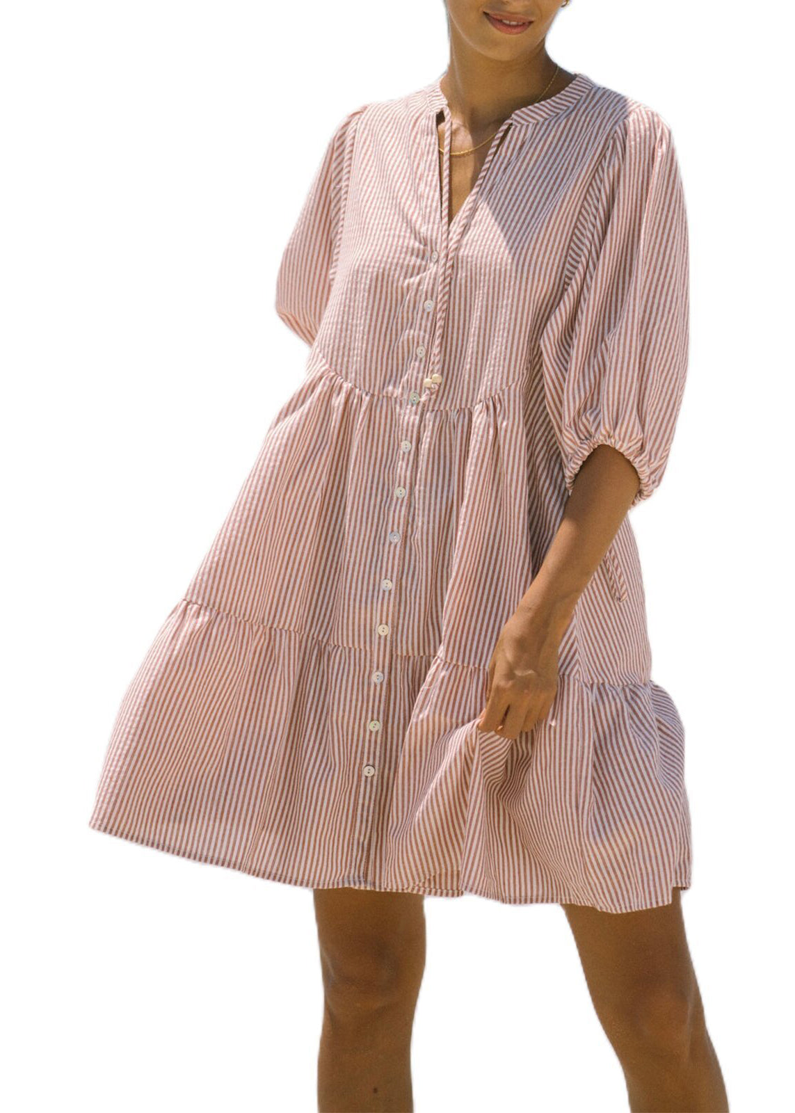 Pan Striped Shirts French Pink Dress Collar Sleeve Mid Half Peter FashionChic