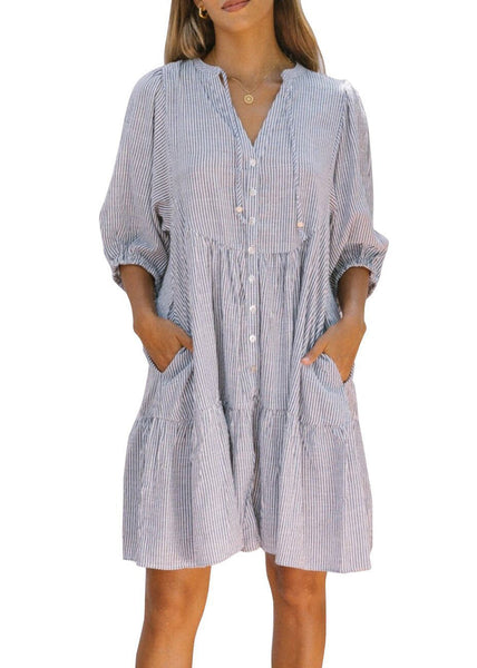 Pan Striped Shirts French Pink Dress Collar Sleeve Mid Half Peter FashionChic