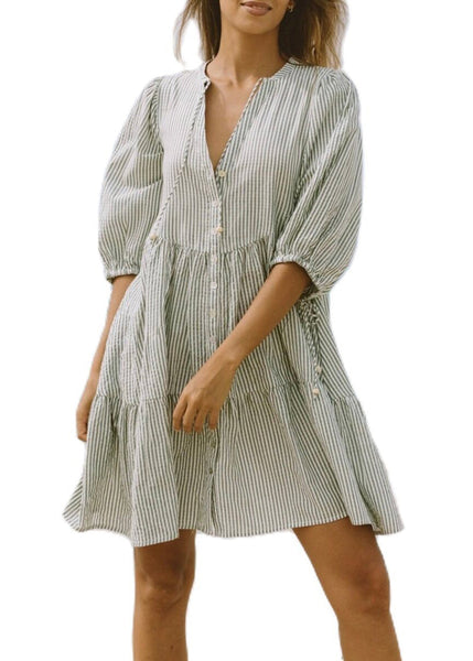 Pan Striped Shirts French Pink Dress Collar Sleeve Mid Half Peter FashionChic