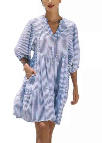 Pan Striped Shirts French Pink Dress Collar Sleeve Mid Half Peter FashionChic