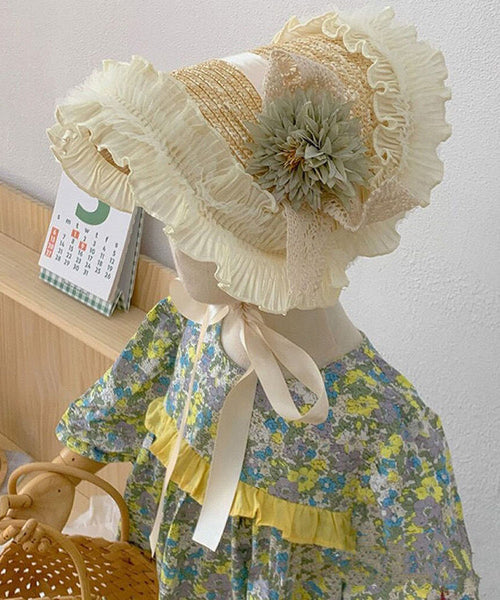 French Pink Purple Lace Flower Ruffles Grass Woven Sun Hat YU1007 Hat-HAT240528