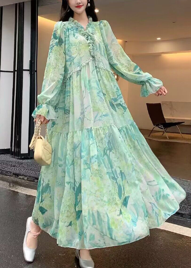 French Pink Ruffled Print Patchwork Chiffon Holiday Dresses Summer XX055 SH-LF-FDL240611