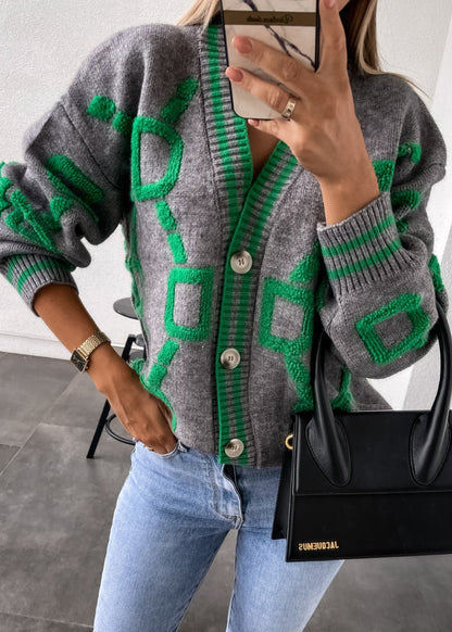 French Pink V Neck Graphic Embroidered Knit Cardigan Fall QY021 BB-ZS-WM-NCT241002