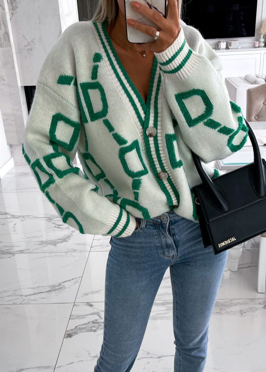 French Pink V Neck Graphic Embroidered Knit Cardigan Fall QY021 BB-ZS-WM-NCT241002