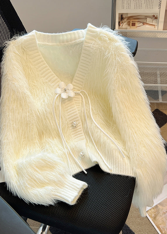 French Pink V Neck Tassel Mink Hair Knitted Cardigan Spring TN005 ABC