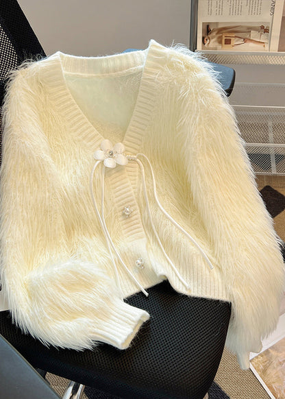 French Pink V Neck Tassel Mink Hair Knitted Cardigan Spring TN005 ABC