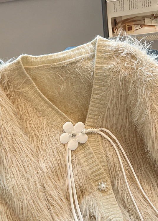 French Pink V Neck Tassel Mink Hair Knitted Cardigan Spring TN005 ABC