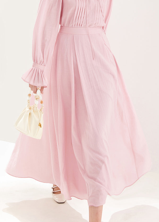 French Pink Zippered Solid High Waist Cotton A Line Skirts Fall AM1024 Genistyle Shop